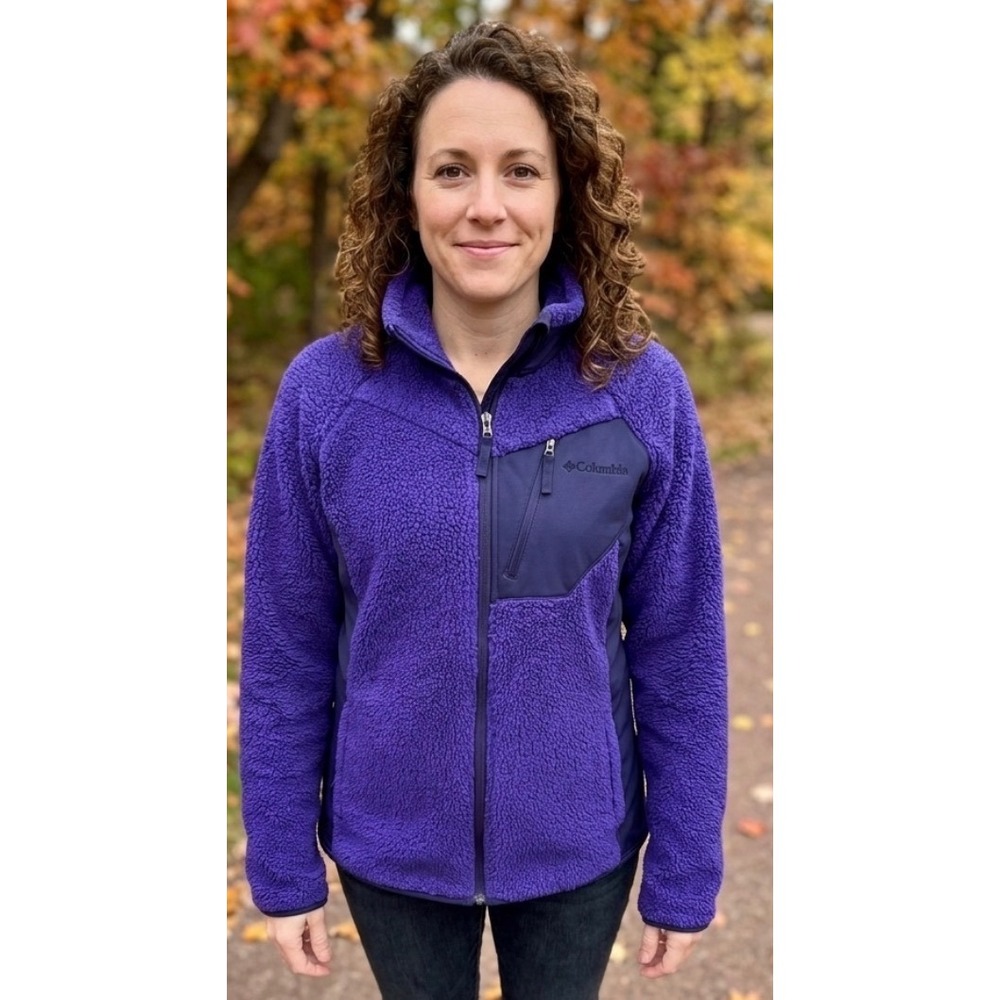 Columbia Fleece Jacket Purple Sherpa Full Zip Mock Neck Womens Large